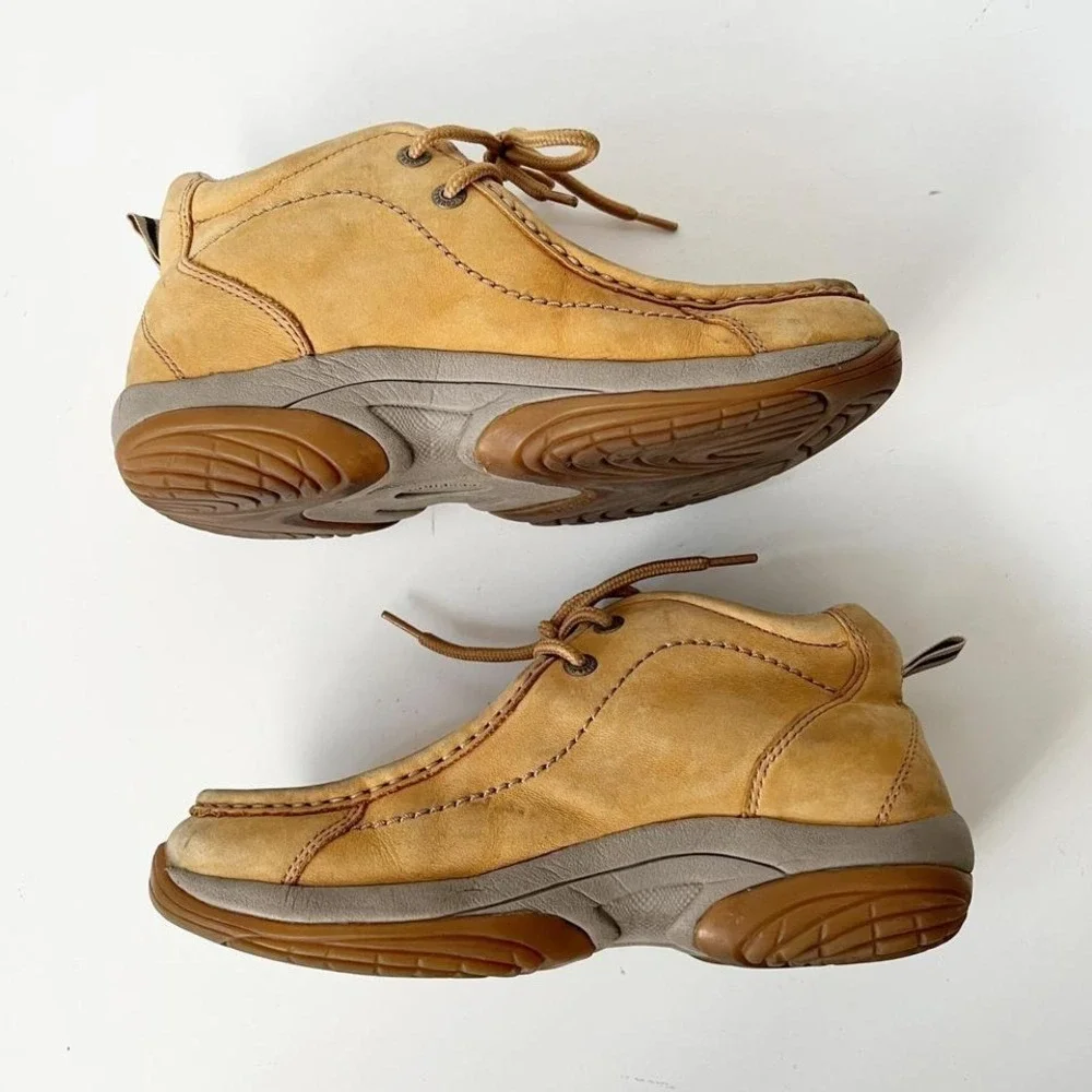Vintage Chunky Tan Suede Leather Boat Shoe Ankle Boots‎ Shoes 8.5 women's